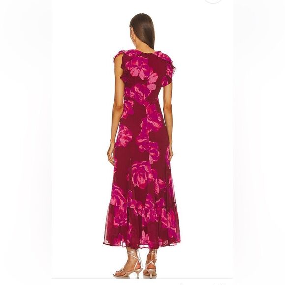 Tularosa Althea Maxi Dress in Pink Magnolia Floral chiffon maxi ruffle Revolve M - Picture 4 of 12